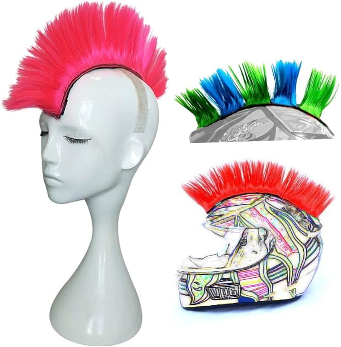 Helmet Mohawk Wig Adhesive Mohawk for Motorcycle Bicycle Ski Snowboard Helmet Hair Patches Skinhead Costumes Wig Cosplay Wig (Helmet not Included)