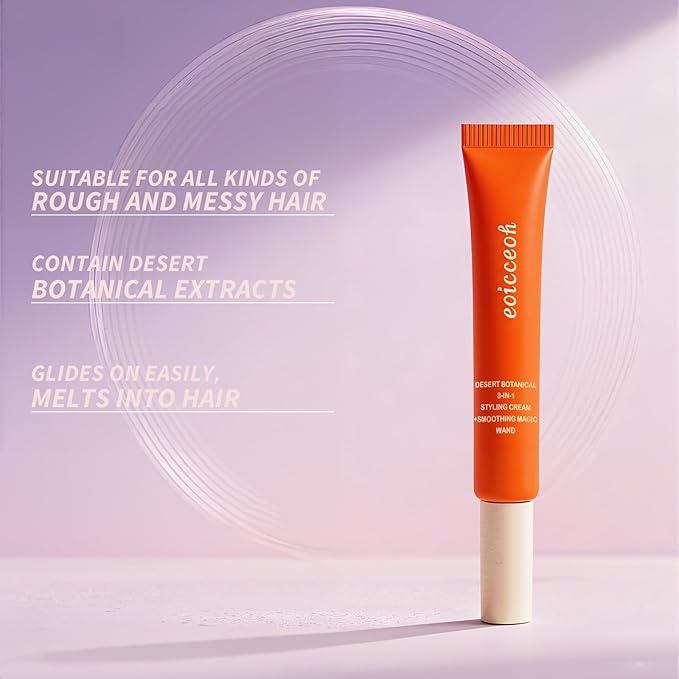 Hair Styling Cream, Desert Botanical 3-In-1 Styling Cream & Taming Wand - Smooth Frizz, Tame Flyaways, Style Edges, Versatile & Portable, for Styling Natural Beautiful Hair Radiant - 0.6 oz