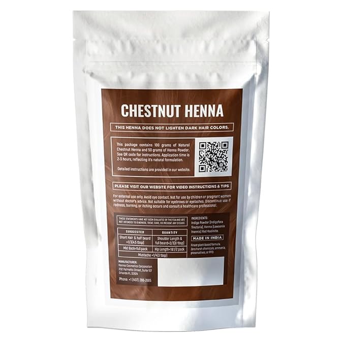 Natural Henna Hair Color Dye, 100% Pure Henna Powder for Hair Growth Organic (Chestnut, 100 Gr + Free 50 Gr.)