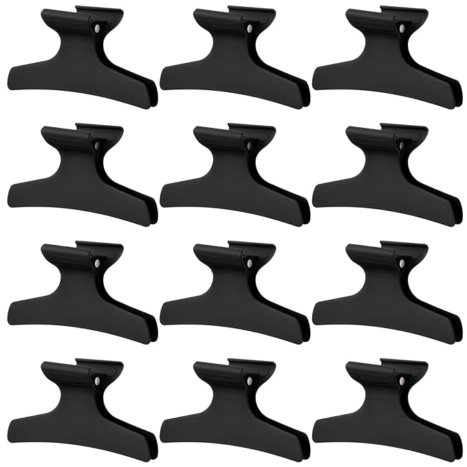 Batiyeer 12 Pcs Butterfly Hair Clips for Styling Sectioning Hair Clips for Women Butterfly Clamps Non Slip Claw Salon Section for Cutting Styling Coloring Thick Thin (Black)