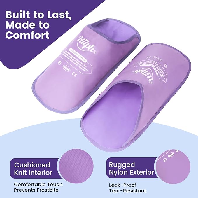 Hilph Foot Ice Pack Slippers for Plantar Fasciitis 2 Packs, Reusable Hot Cold Packs Gel Ice Slipper for Foot and Broken Toes, Gout, Foot Surgery, Neuropathy, Diabetic, Swollen, Purple
