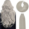Lacer Tape in Hair Extensions - Human Hair, 20 Inch, Natural Grey Silver, Seamless, Silky Straight, 20pcs, 50grams