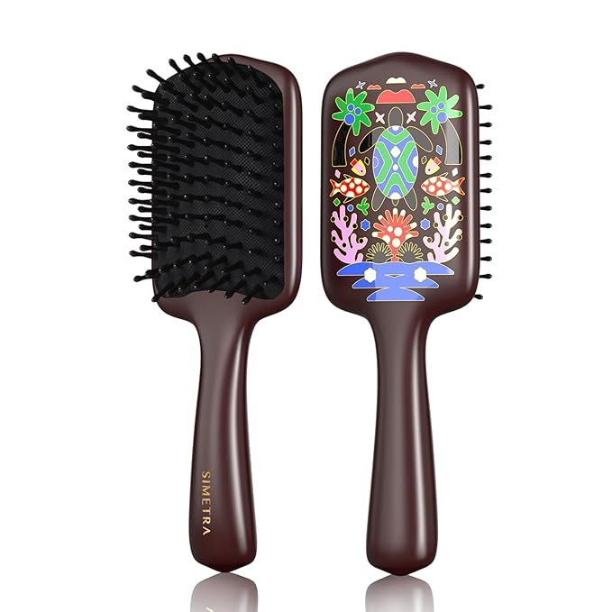 SIMETRA Wooden Paddle Hair Brush Unique Pattern Hair Brushes for Women Wet Brush Detangling Brush Guinean Ovangkol Hardwood Bristles for Scalp Massage for Men Kids for All Hair Types (Turtle)