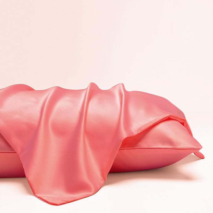 NTBAY Zippered Satin Pillow Cases for Hair and Skin, Luxury King Hidden Zipper Pillowcases Set of 2, 20x36 Inches, Coral Pink