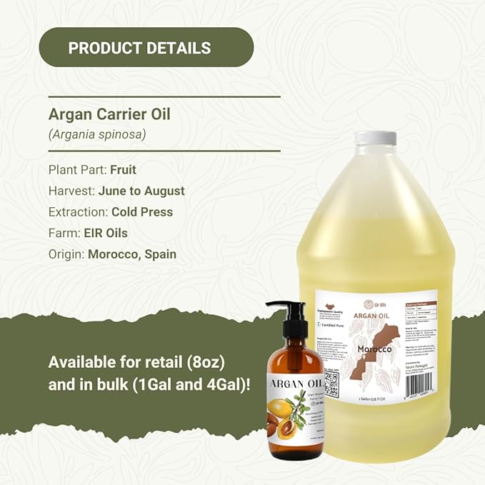 Argan Oil for Hair Growth Oil 1 Gallon (Aceite de Argan) - 100% Pure Cold Pressed Moroccan Oils - Suitable for Colored & Damaged Hair, Face, Body Oils, Nail & Scalp