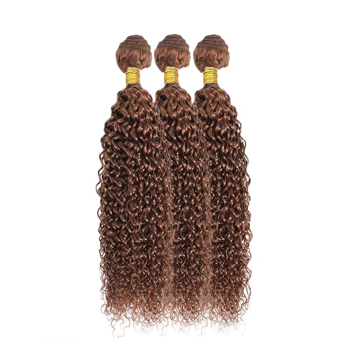 30 32 34 Inch Color #30 Human Hair Bundles Light Brown Water Wave Bundle Niegmeag Brazilian Virgin Soft and Silky Remy Hair Extensions Color #30 Wet and Wavy Bundle