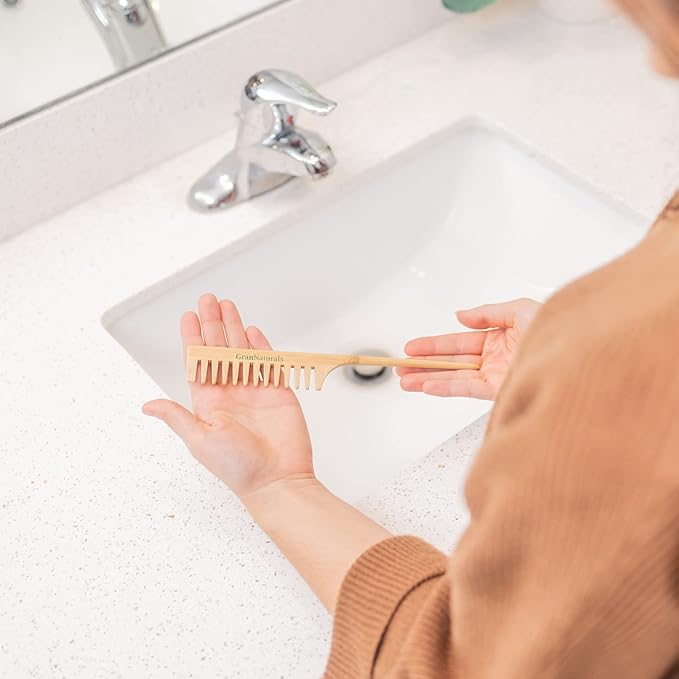 GranNaturals Wide Tooth Wooden Rat Tail Comb - Hair Tool for Teasing Strands & Post Styling - Peach Rattail Wood Pick Handle for Sectioning & Parting - Perfect for Professional & Personal Use