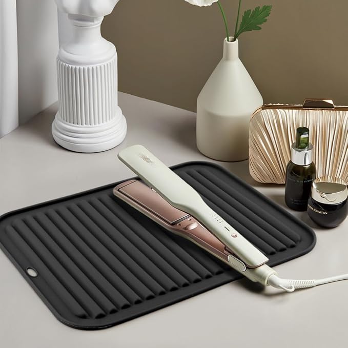 Heat Resistant Silicone Mat for Hair Tools: Curling Iron, Flat Iron, Hair Straightener - Portable Hair Styling Pad Cover(Black)