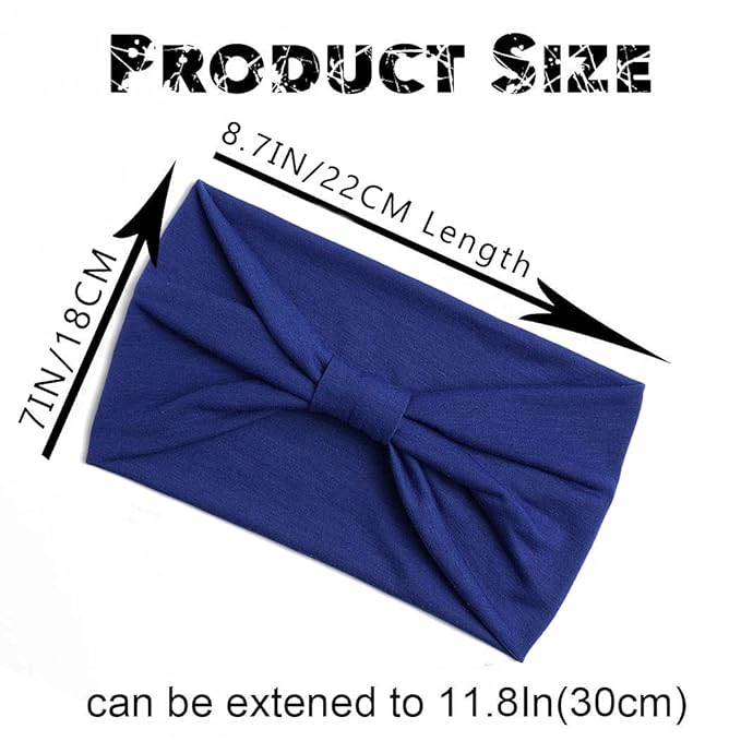 Wide Headbands Stretch Turban Knotted Hairbands Elastic Yoga Workout Sweatband Running Sport Head Scarf Large African Head Wraps for Women 4 Pcs (Set B)