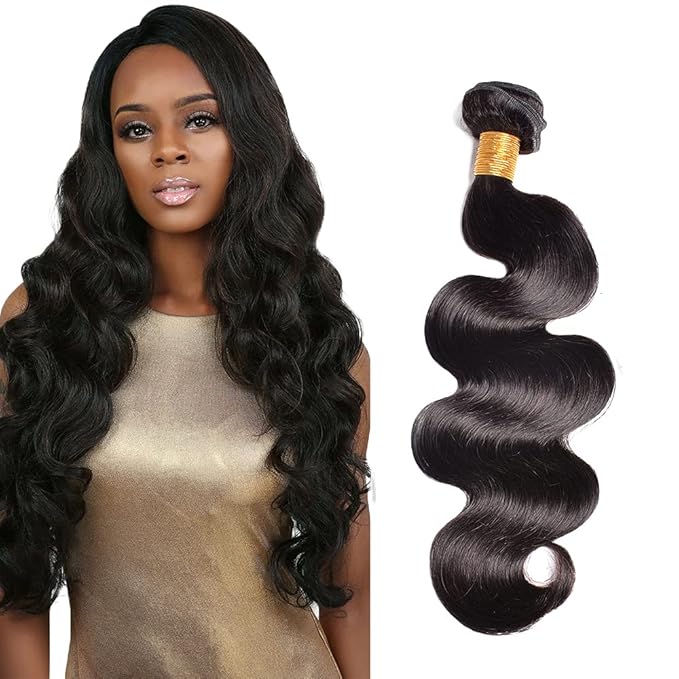 Body Wave Bundles Human Hair Natural Black Bundles Double Weft Color 1B Body Wave Hair Weave Peruvian Unprocessed Virgin Remy Hair Single Bundle 28 Inch