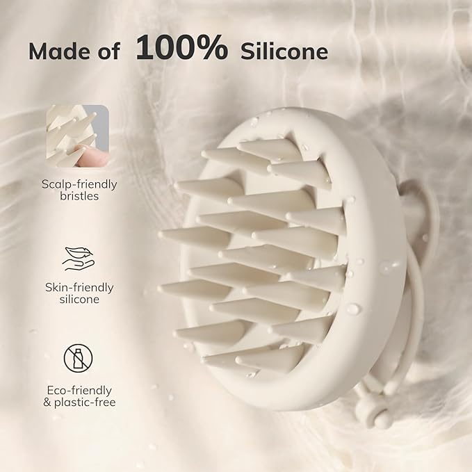 Sndyi Silicone Scalp Massager Shampoo Brush, Hair Scrubber with Soft Silicone Bristles, Scalp Scrubber/Exfoliator for Dandruff Removal, Wet Dry Scalp Brush for Hair Growth & Scalp Care, Oatmeal