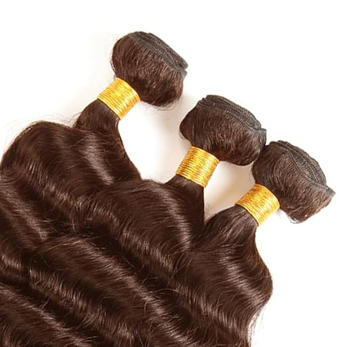Color 4 Bundles Human Hair Brown Deep Wave Bundle Mixed Length 3 Bundles 20 22 24 Inch Niegmeag Virgin Soft and Sikly Remy Hair Extensions Dark Brown Color