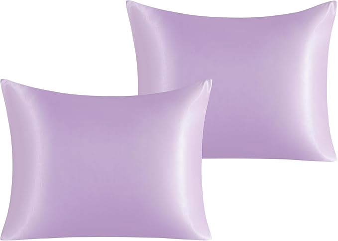 NTBAY 2 Pack Satin Standard Pillowcases for Hair and Skin, Luxurious and Silky Pillow Cases with Envelope Closure, 20x26 Inches, Light Purple