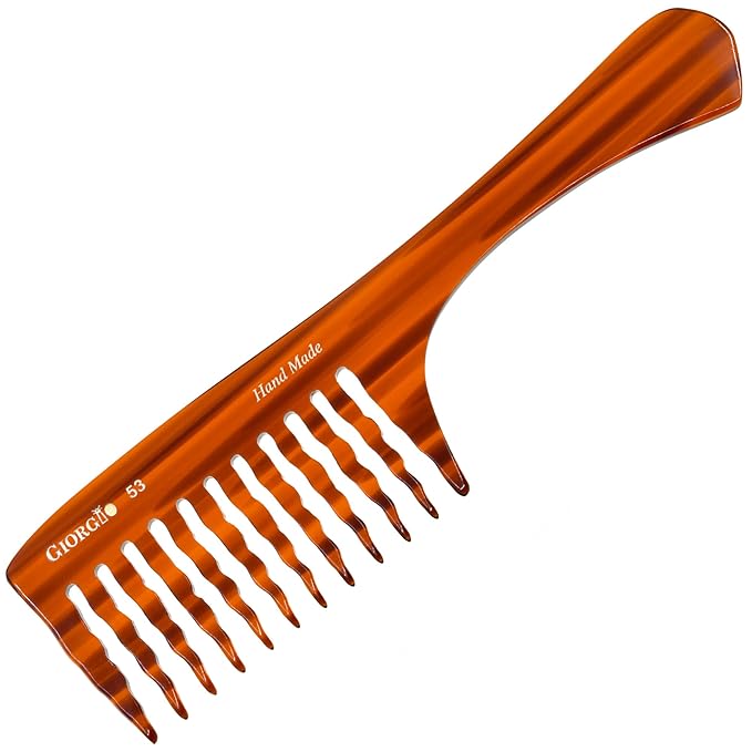 Giorgio G53 Wide Tooth Comb for Curly and Thick Hair - Large Handmade Rake Detangler for Wet or Dry Hair, Hand-Polished (8")