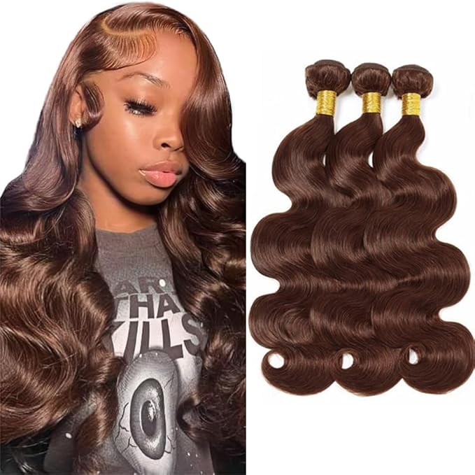 Brown Bundles Human Hair Color 4 Body Wave Bundle Niegmeag Virgin Soft and Silky Remy Hair 3 Bundles 24 26 28 Inch Double Weft Chocolate Brown Body Wave Bundle Hair Weave 150g