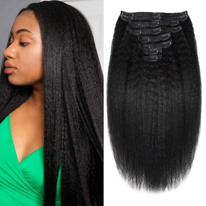 Seamless Clip In Hair Extensions Human Hair Invisible Pu Skin Weft Kinky Straight Seamless Clip Ins For Black Women Real Human Hair Extensions 8pcs With 18clips Per Set 120g (30inch,Natural Black)