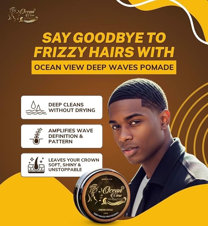 OCEAN VIEW DEEP WAVES POMADE- Water-Based Hair Cream for 360 Wave Training and Wolfing- Silky Smooth Application and Styling, Strong Hold, Easy Wash- Waver and Barber Accessories - 4oz Tin Can