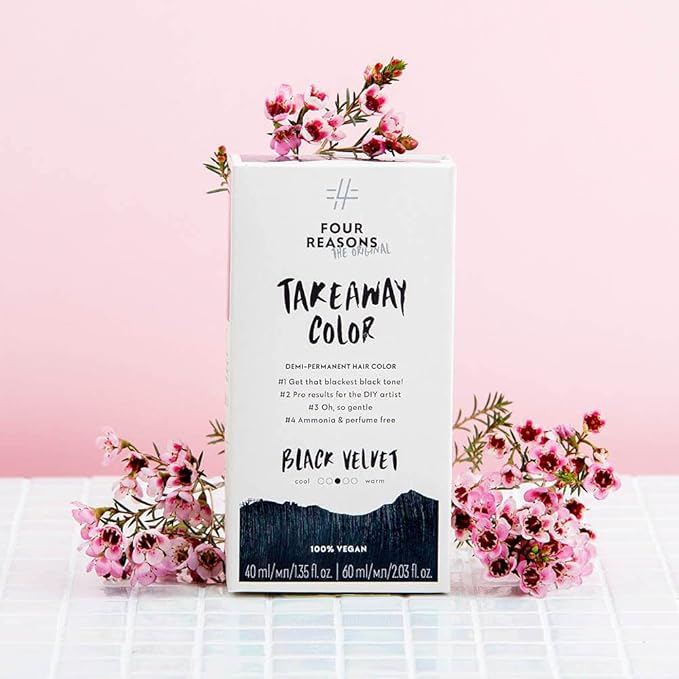 Four Reasons Original Takeaway Color - Black Velvet - 1.0 Black - Demi-Permanent Hair Color - Ammonia-Free and Fragrance-Free Hair Dye - 100% Vegan & Cruelty Free