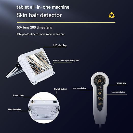 Skin Hair Analyzer, 5-inch 50X/200X Scalp Analysis Machine Rechargeable Hair Follicle Skin Analyser Tester Machine HD Scalp Detector Digital Skin Health Detection for Home Salon