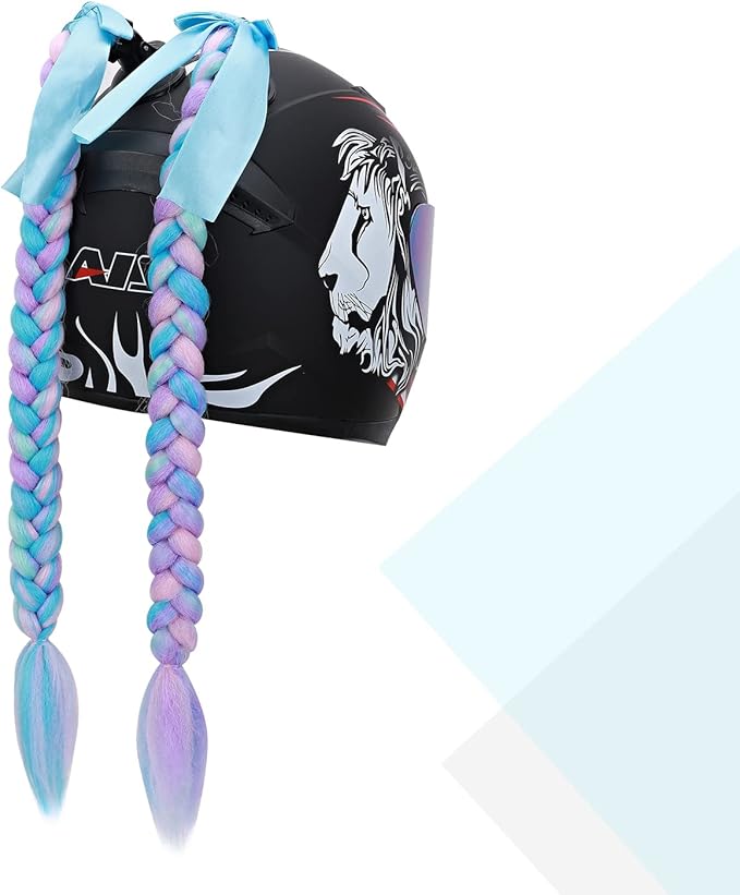 SEGO 1PCS/2PCS Helmet Pigtail Braids with Detachable Suction Cup Bowknot Ponytail Hair Many Colors (Helmet not Included)