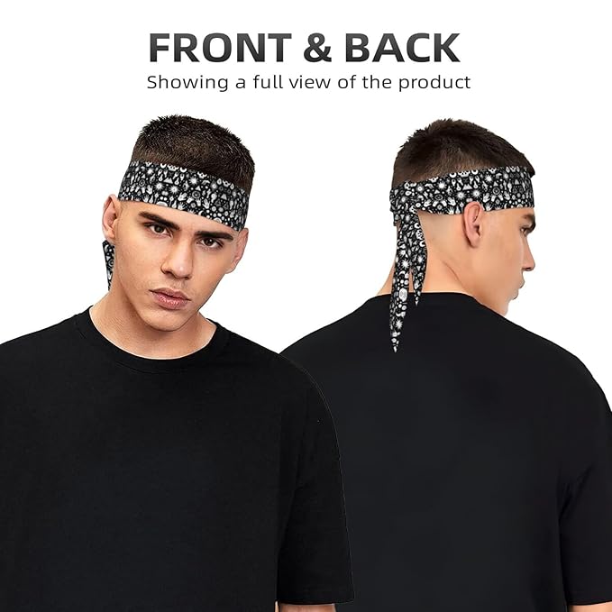 Men's Women Sports Sweatband, Multi Style Long Head Ribbon for Running Fitness Spa, Cool Halloween Goth Gothic Raven Crow Skull Sun Moon Tattoos Headwear Head Accessories