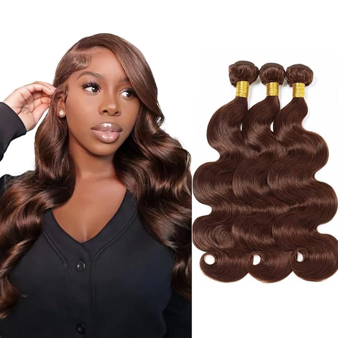 Brown Body Wave Bundles Human Hair Chocolate Brown Bundle Niegmeag Brazilian Virgin Soft and Silky Remy Hair 3 Bundles 16 18 20 Inch Double Weft Color 4 Body Wave Bundle 150g