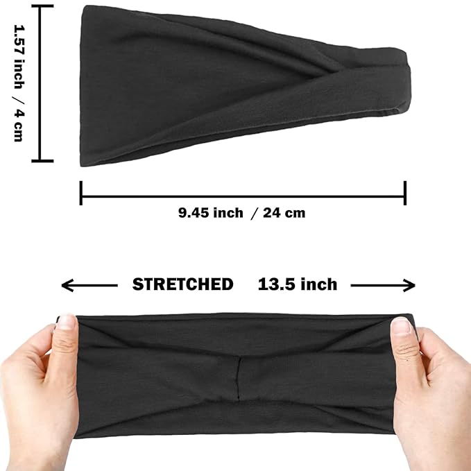 IVARYSS Headbands for Women, Non-Slip, Premium Stretchy Head Bands Hair Accessories,Wear for Yoga, Fashion, Working Out, Travel or Running, 6 Pack, Black