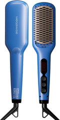 MEGAWISE Hair Straightener Ceramic Brush; Anti-Scald Dual Voltage Flat Iron Hot Brush | Rotatable Cord |Auto Shutoff | Anti-frizz |for All Hair Types (Gentian Blue)