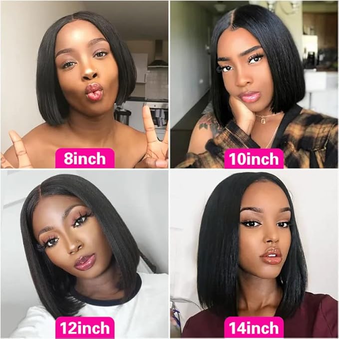 180 Density Bob Wig Human Hair 13x4 HD Frontal Bob Wigs Human Hair Bob Lace Front Wigs Human Hair Pre Plucked Brazilian Virgin Natural Black Wig 8 Inch
