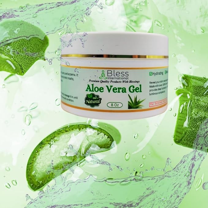 Bless International-Organic-Aloe-Vera-Gel 96%-Pure-Freshly-Made-Within-12-Hours-Of-Harvest Perfect-For-Face-Body-Scalp-&-Hair-Hydration Soothing-Moisturizer-For-Sunburn-And-After-Sun-Care-8-oz