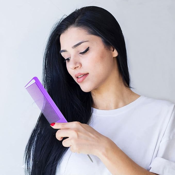 3-in-1 Rat Tail & Styling Combs - Carbon Fiber Teasing & Stainless Steel Pintail for Women & Men - Fine Teeth Salon Hairdressing Tools (Black, Pink, Purple)
