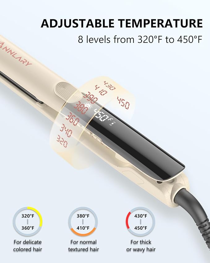 Hair Straightener 1 Inch Flat Iron and Curler 2 in 1 Titanium Ceramic Ionic Dual Voltage Straightener with Heat-Resistant Silicone, for Less Frizz, Shinier & Smoother