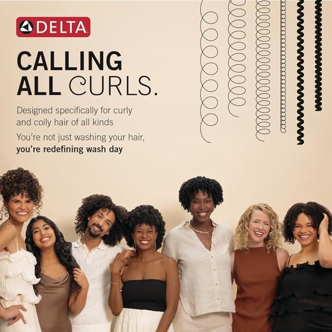 Delta VersaCurl Detangling Handheld Shower Head Tool for Curly Hair with 3 Curl Defining Brush Inserts Included, Detangler Brush Hand Shower with Hose, Matte Black 74B430BL