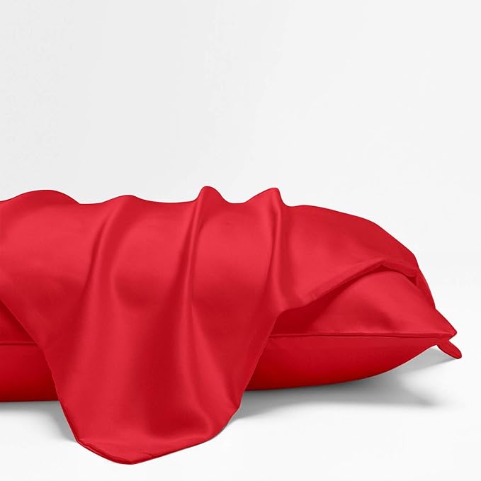 NTBAY Zippered Satin Pillow Cases for Hair and Skin, Luxury Standard Hidden Zipper Pillowcases Set of 2, 20x26 Inches, Red