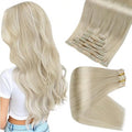 Full Shine Clip in Hair Extensions Blonde Human Hair Clip in Extensions Invisible Remy Hair for Women Platinum Blonde Real Hair Clip ins 20 Inch 8 PCS 120 Grams