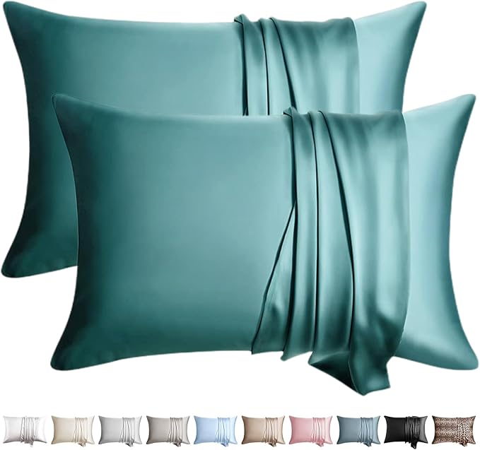 100% Silk Pillow Cases 2 Pack Queen Size Mulberry Silk Pillowcase for Hair and Skin Set of 2 Highest Grade 6A Silk Soft Breathable with Hidden Zipper, Teal