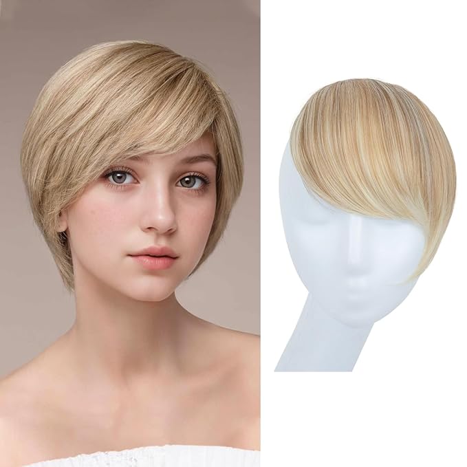 SARLA Clip in Side Bangs Extension Straight Synthetic Fake Bangs One Piece for Women Sunny Blonde