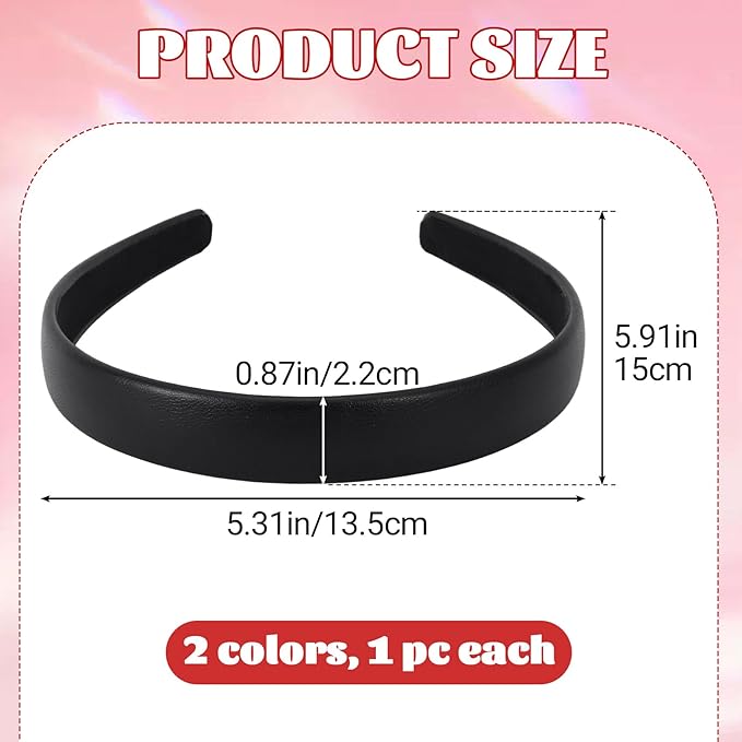 2pcs Leather Thick Headband for Women, 5.31 Inch Wide Padded Fashion Headbands Hair Band, Non-Slip Simple Head Band Hair Accessories for Long Culry Hairstyle- White & Black