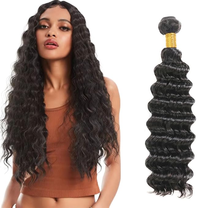 Single Human Hair Bundle 22 Inch Color 1B Deep Wave Bundles Peruvian 8A Virgin Remy Hair Extensions Double Weft Real Natural Black Deep Wave Hair Weave