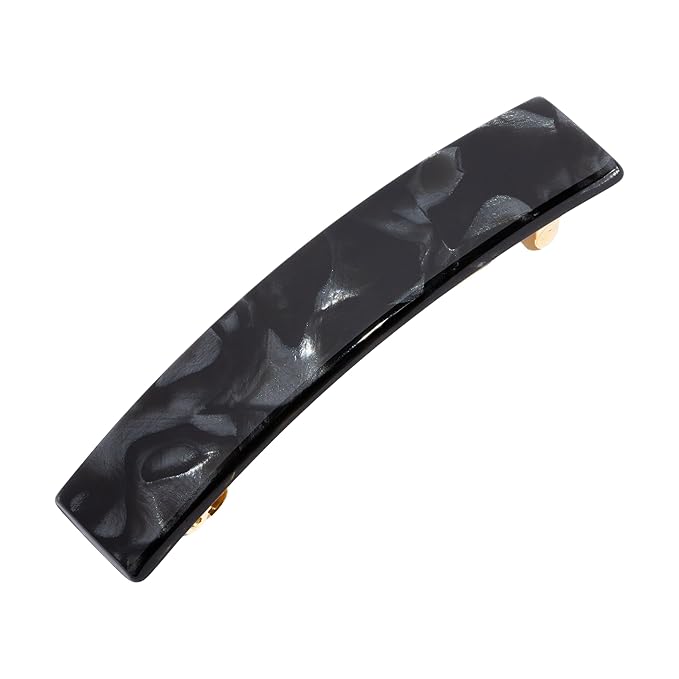 Black Hair Barrette for Thin Hair, Classic Rectangle French Barrette for Women, Lightweight and Comfortable, Strong Hold, Nacro Black | France Luxe
