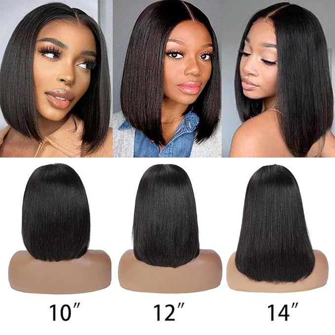 Wear and Go Glueless Bob Wigs Human Hair Pre Plucked Natural Hairline Straight Short Bob Wig 180 Density 4x4 HD Lace Closure Wig Human Hair for Women Brazilian Virgin Hair Natural Black 8 Inch
