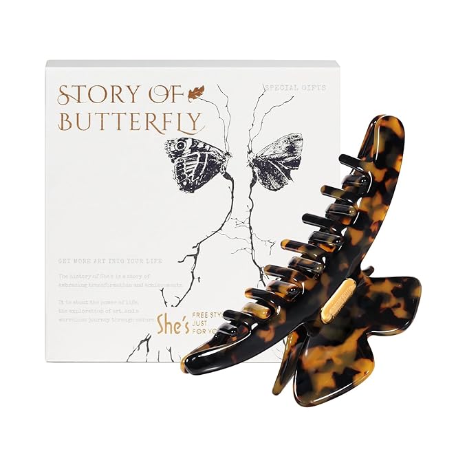 Acetate Hair Clip for Women, SHE'S FREE STYLE JUST FOR YOU [2024 New] Premium Tortoise Shell Hair Claw Clips, Butterfly Hair Accessory (Tortoise-Butterfly)