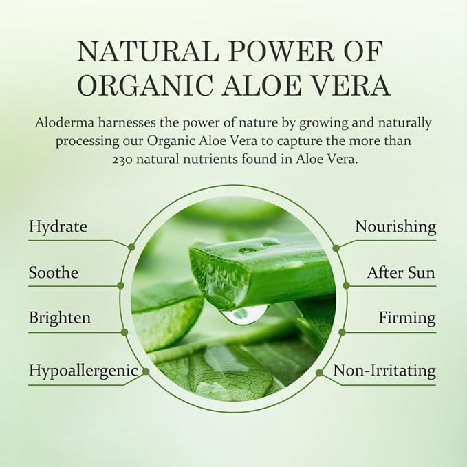 Aloderma Aloe Vera Gel + Tea Tree Oil, Made with Refreshing Organic Aloe for After Sun Skin Care, Multipurpose Use for Hair and Scalp, and Face or as a Shaving Gel or Aftershave - 10.6Oz x 6btls