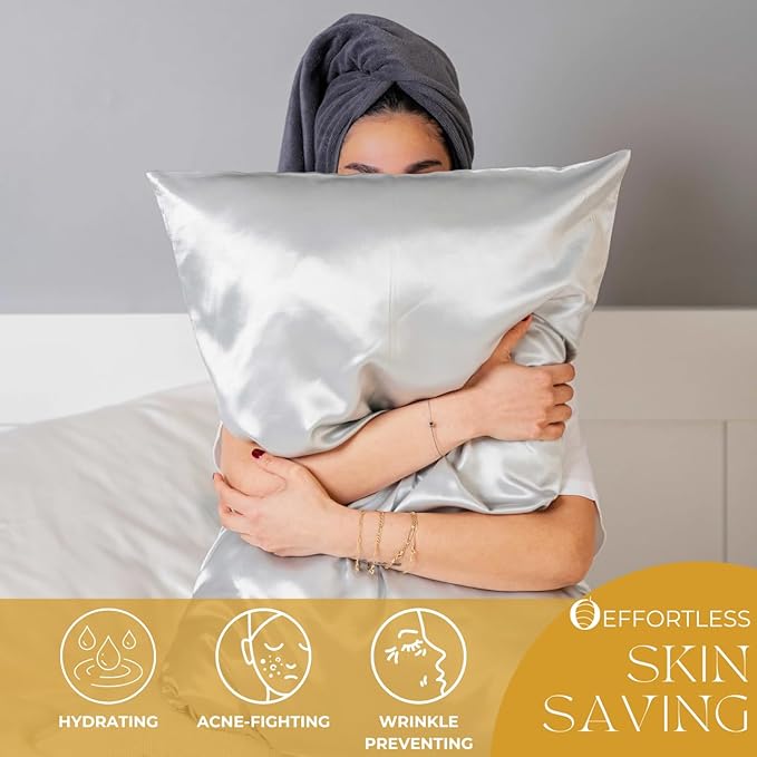 PROMEED 23 Momme Silk Pillowcase 2 Pack with Zipper, 3rd Gen Grade 6A+ 100% Mulberry Silk Pillow Case Set of 2, Cooling Pillow Cases for Hot Sleepers (Queen 20"x30", Light Grey)