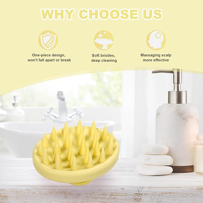 Silicone Scalp Massager, Scalp Scrubber for Hair Growth with Soft Bristles, Scalp Exfoliator Brush Dandruff Removal Shampoo Brush for Wet Dry Scalp Care (Light Yellow)