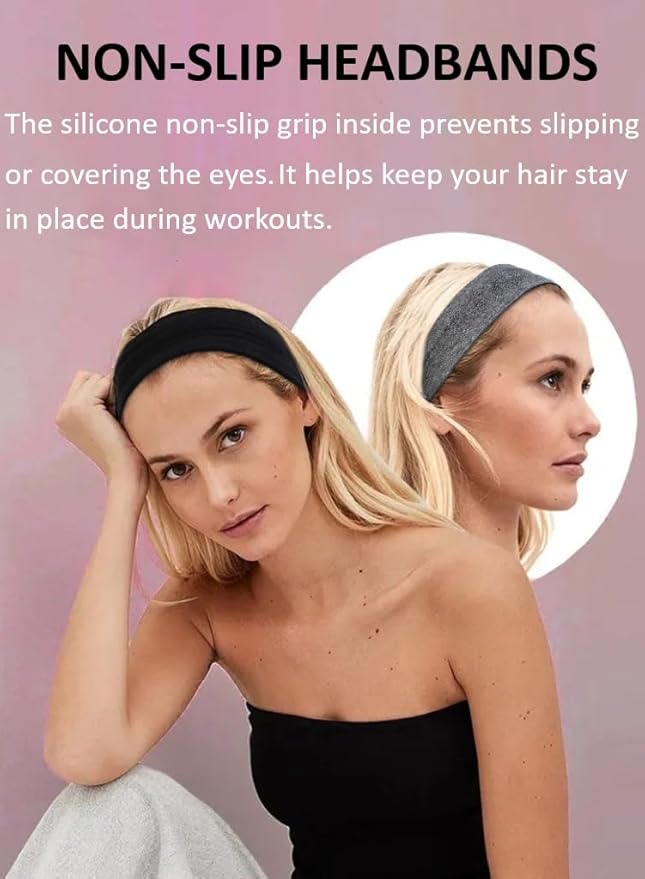 Sweat Bands Headbands for Women Non Slip, Workout Headbands with Grip - Women Sports Head Bands for Women's Hair, Moisture Wicking Sweatbands for Running Yoga Athletic
