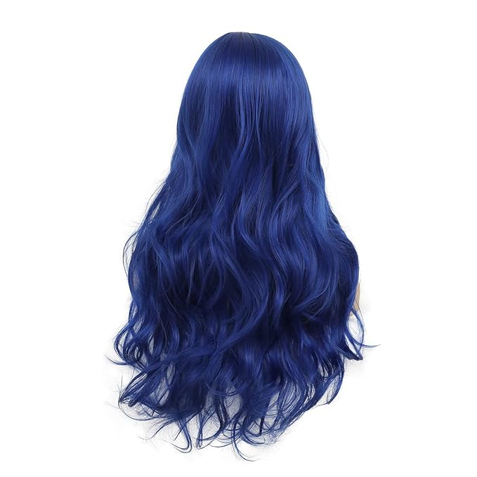 Baruisi Long Curly Wavy Blue Wigs for Women Side Part Natural Looking Cosplay Synthetic Fiber Wig Heat Resistant Replacement Wig