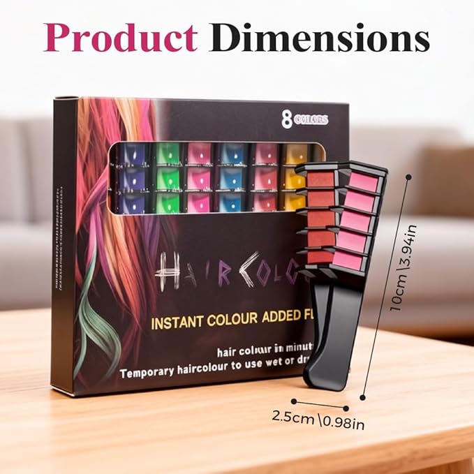 Festive Fun Hair Chalk Combs, 2026 New Chalk Hair Color for Girls, Temporary Wash out Hair Color Kids, Christmas Girl Gifts, Skin Safe Materials (12 colors)