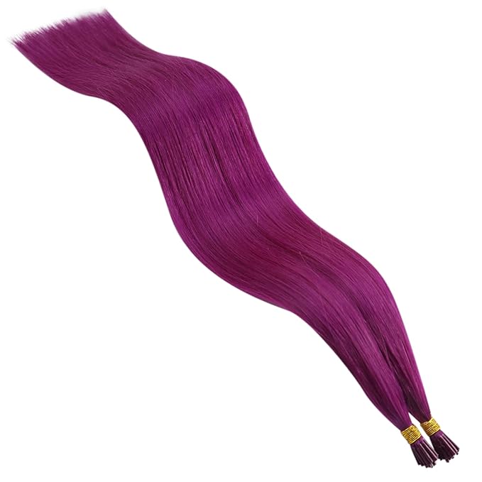 YoungSee I Tip Hair Extensions Human Hair Purple Itip Human Hair Extensions Colorful Human Hair Extensions I Tips Purple I-Tip Remy Hair 25g 40s Cold Fusion 14In for Party