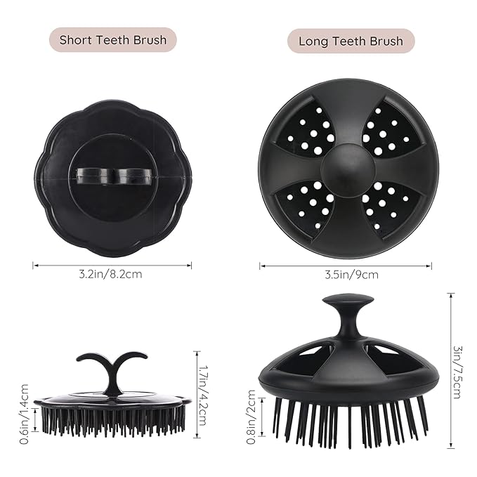 Segbeauty Shampoo Brush, 2 pcs Scalp Massage Floriated Shower Comb Long Short Teeth Set for Curly Hair, Scalp Massage Brush for Hair Growth Beard Brush Pet Grooming Wet Dry Hair Care Brushes Black